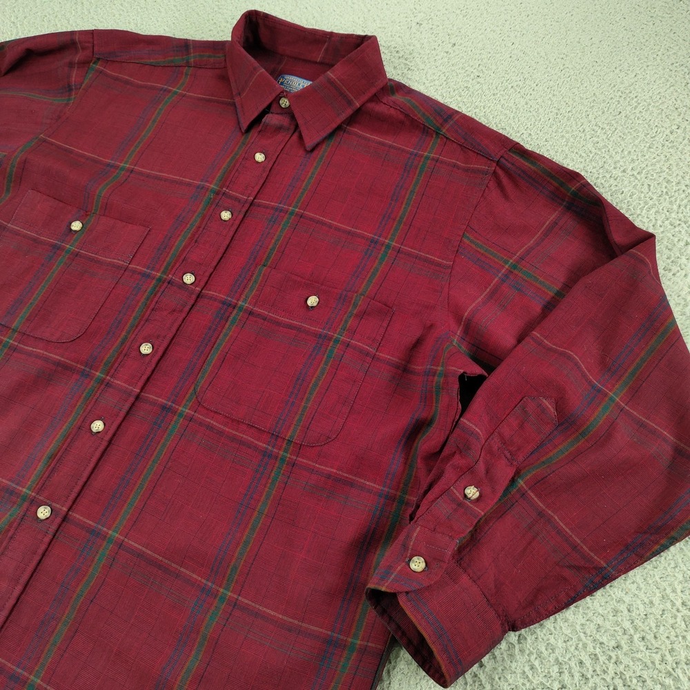 Vintage Sir Pendleton Shirt Mens Extra Large Red Plaid Wool Button Up Made USA